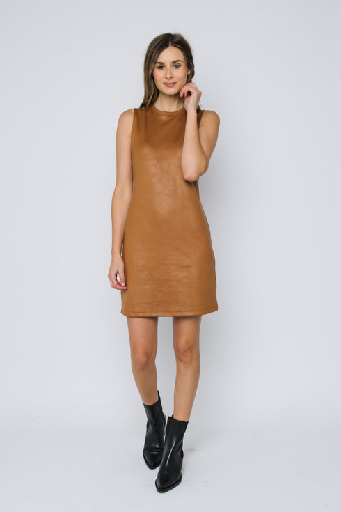 Oakley-Faux Leather Shift Dress